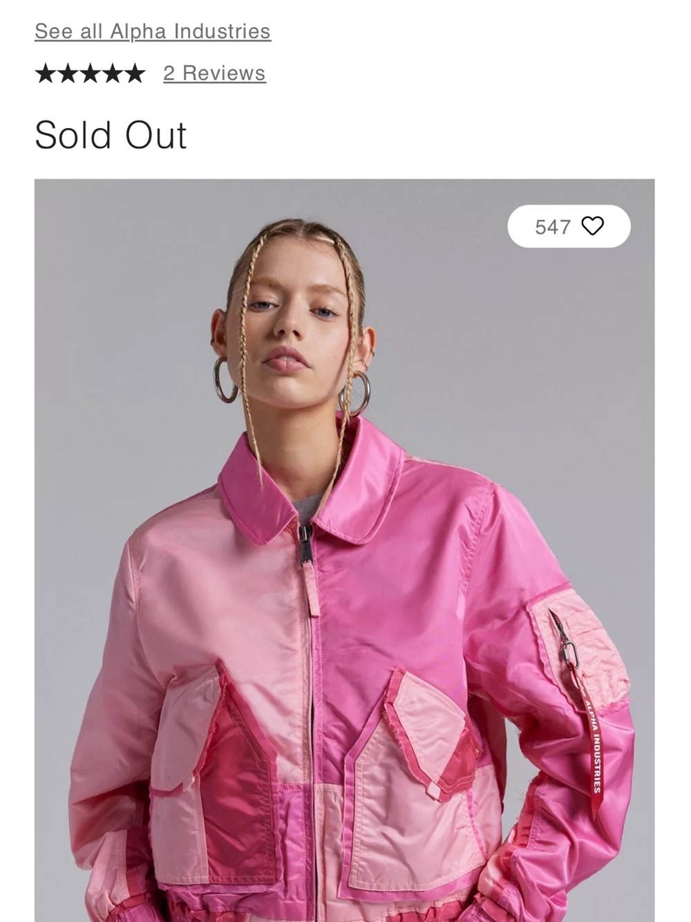 Alpha Industries Urban Outfitters Women's Pink Colorblock Bomber Jacket
